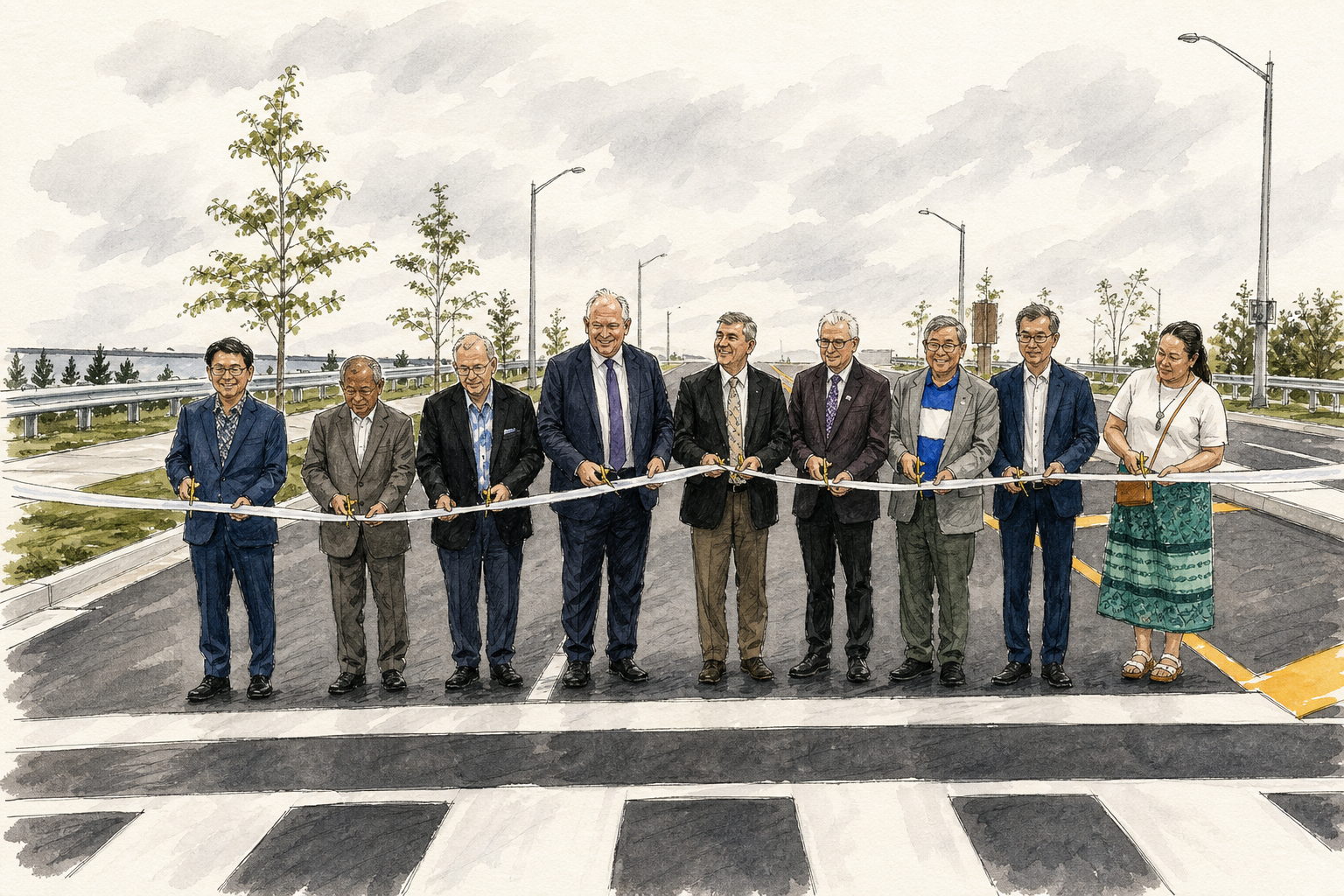 Editorial sketch of Mid-block Crossing, the new four-lane road over Highway 404 near Woodbine Avenue, north of 16th Avenue.