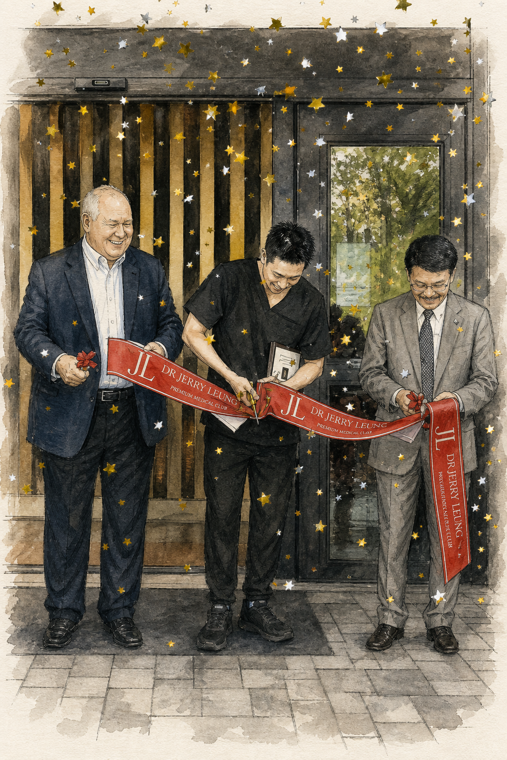 Editorial sketch of the Dr. Jerry Leung Medical Club in Markham at its grand opening.